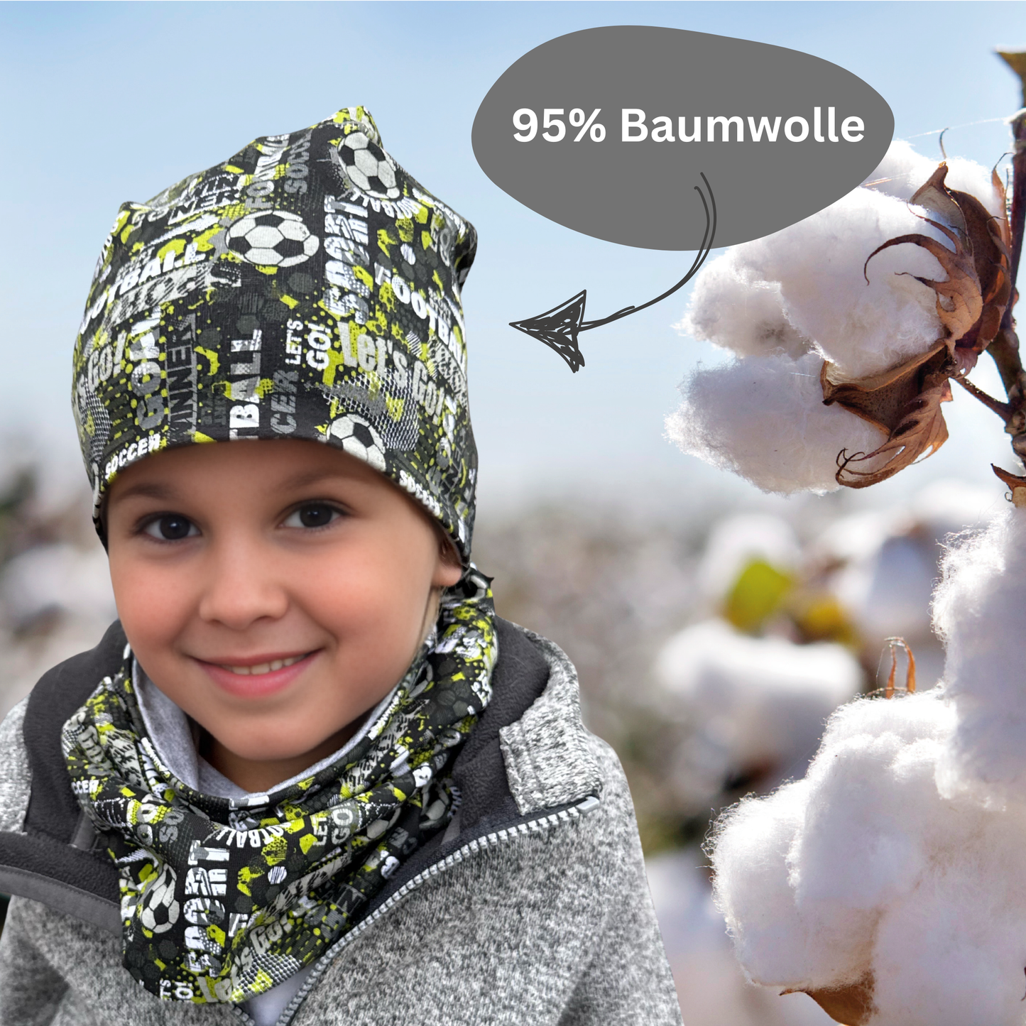 Kinder Beanie Mütze & Loop - Fussball