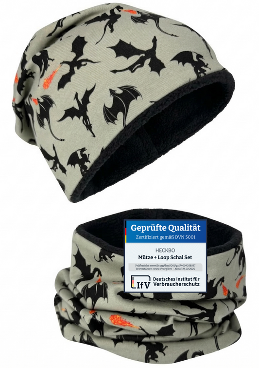 Kinder Beanie Mütze & Loop - Drachen