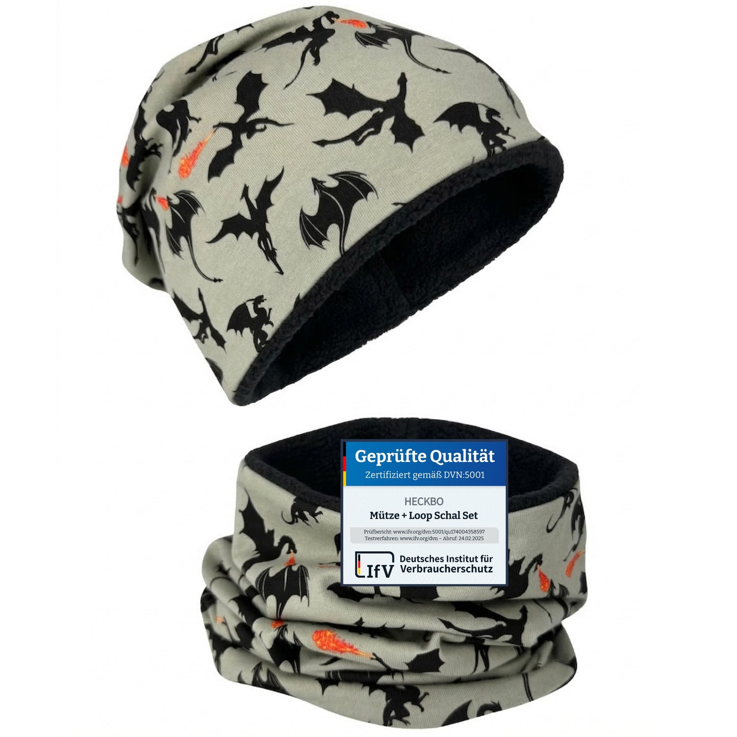Kinder Beanie Mütze & Loop - Drachen