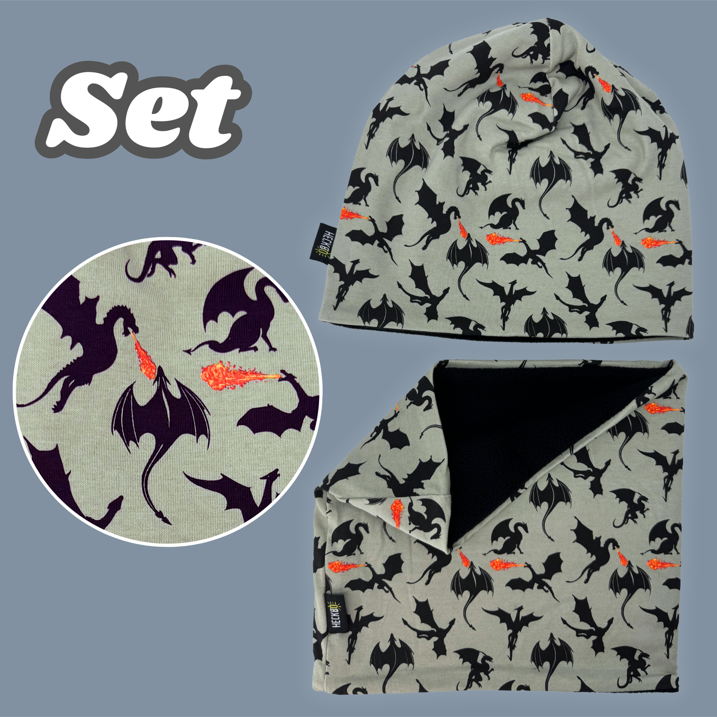 Kinder Beanie Mütze & Loop - Drachen