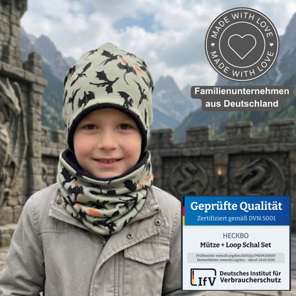 Kinder Beanie Mütze & Loop - Drachen