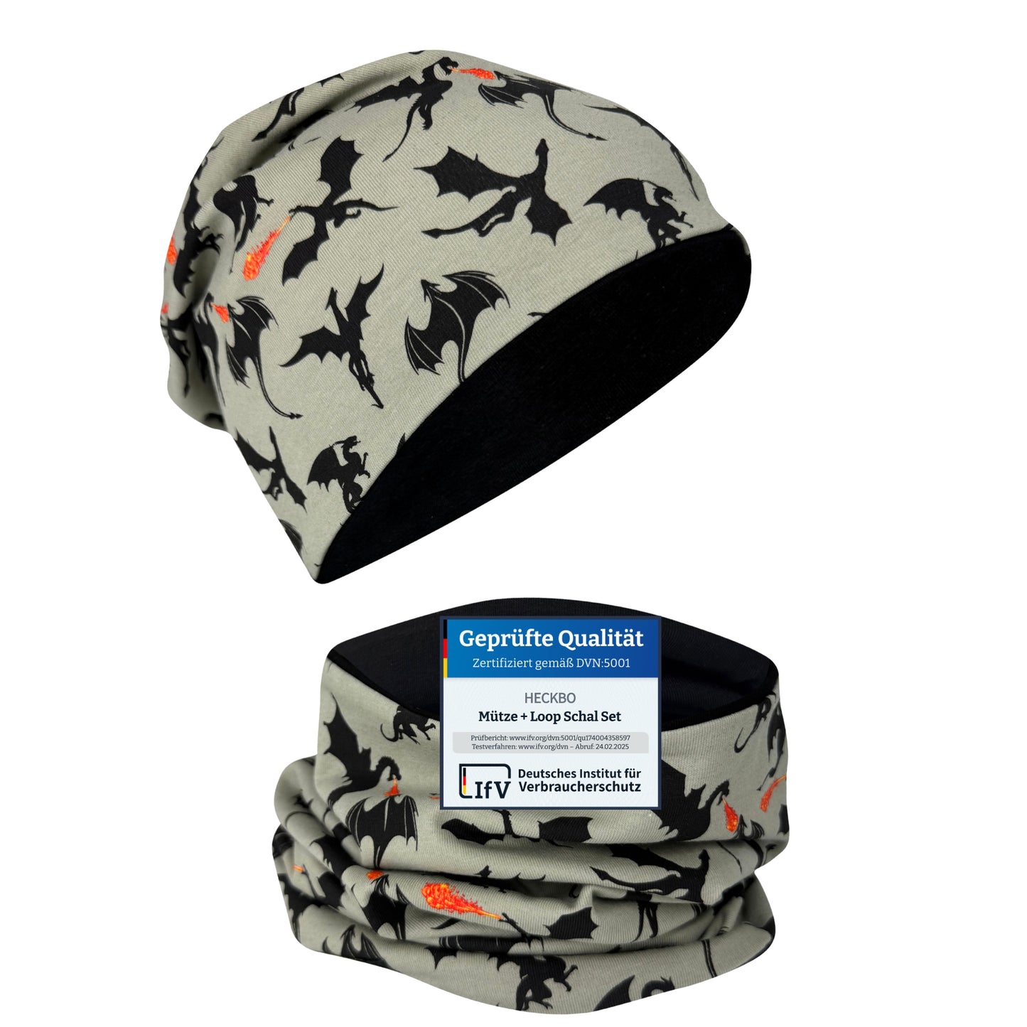 Kinder Beanie Mütze & Loop - Drachen