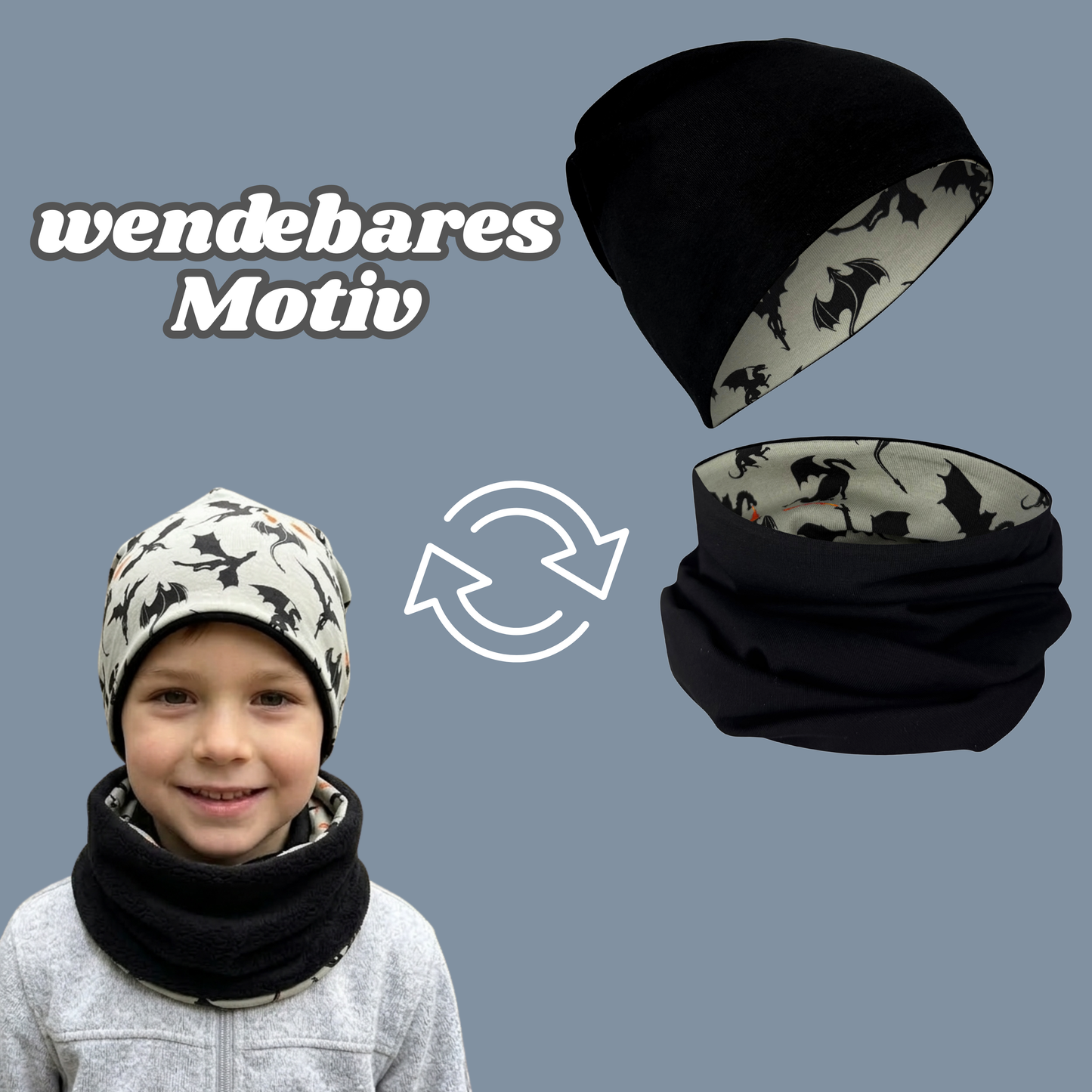 Kinder Beanie Mütze & Loop - Drachen