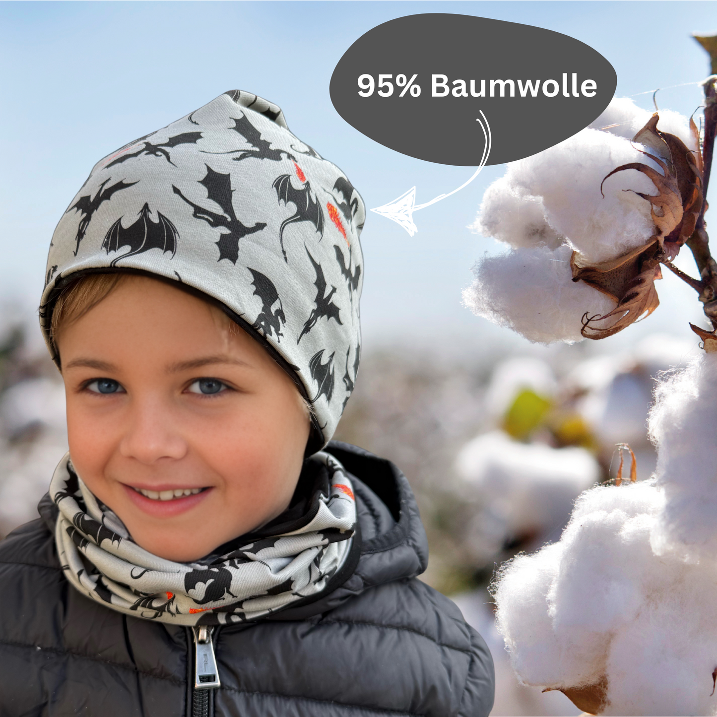 Kinder Beanie Mütze & Loop - Drachen