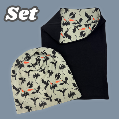 Kinder Beanie Mütze & Loop - Drachen