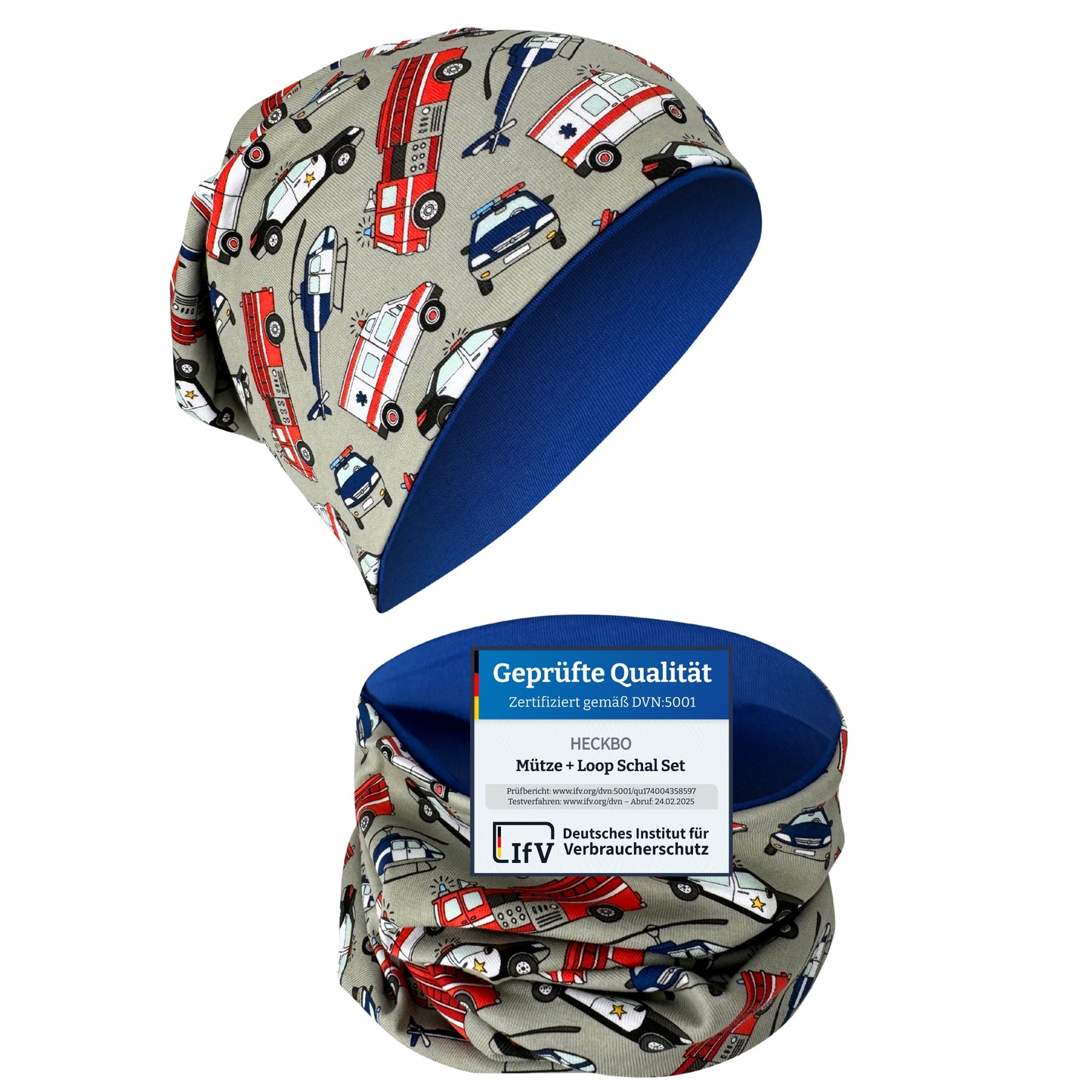 Kinder Beanie Mütze & Loop - Einsatzfahrzeuge