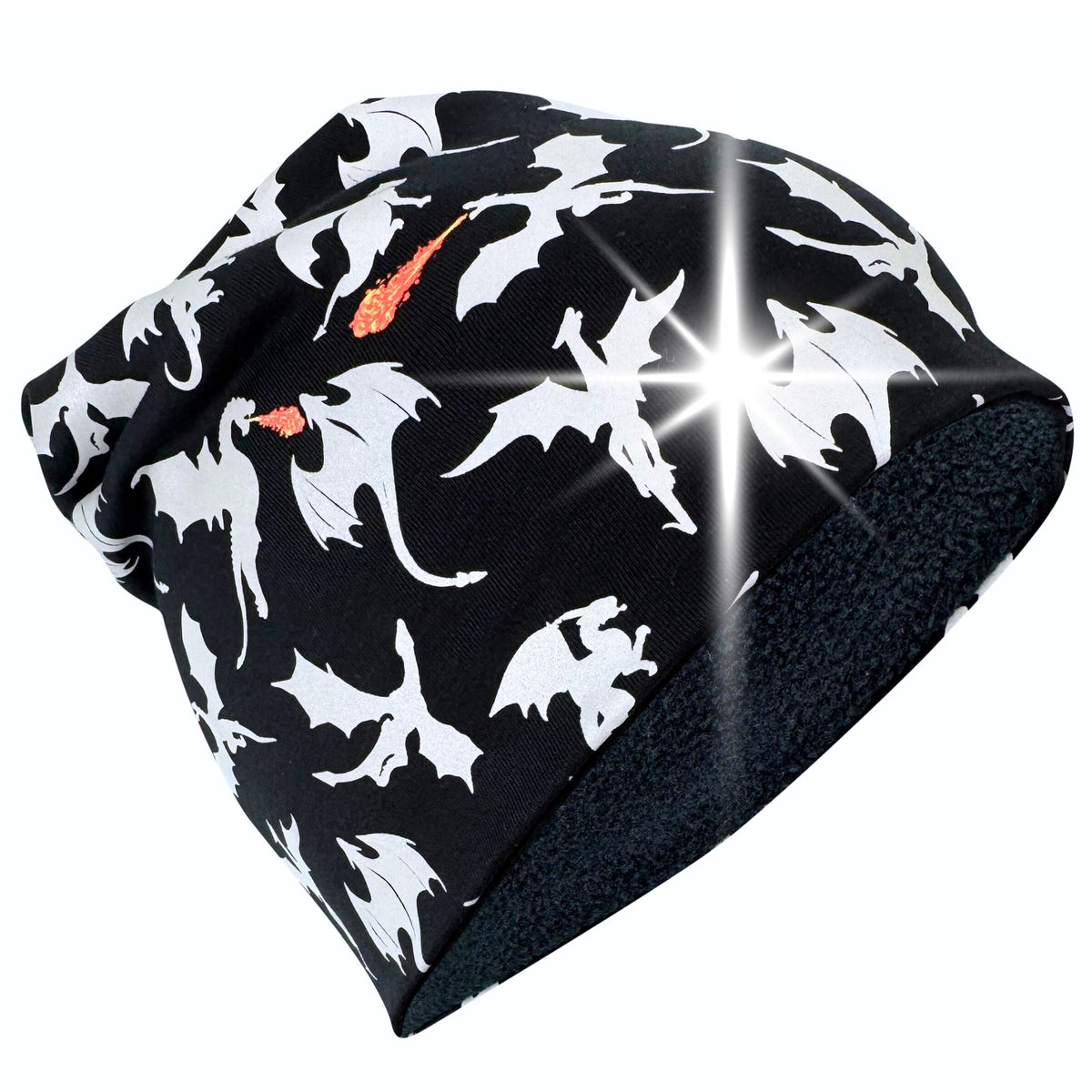 Reflektor Kinder Beanie Mütze oder Loop - Drachen