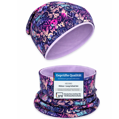 Kinder Beanie Mütze & Loop - Flower Power