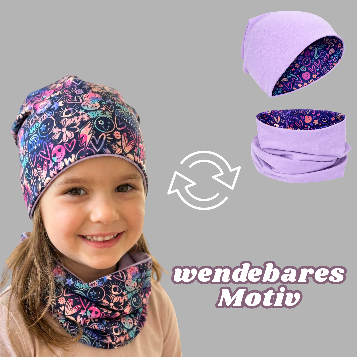 Kinder Beanie Mütze & Loop - Flower Power