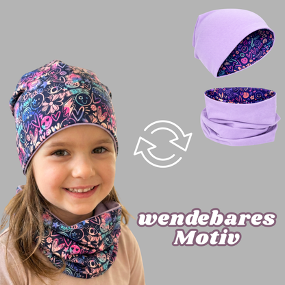 Kinder Beanie Mütze & Loop - Flower Power