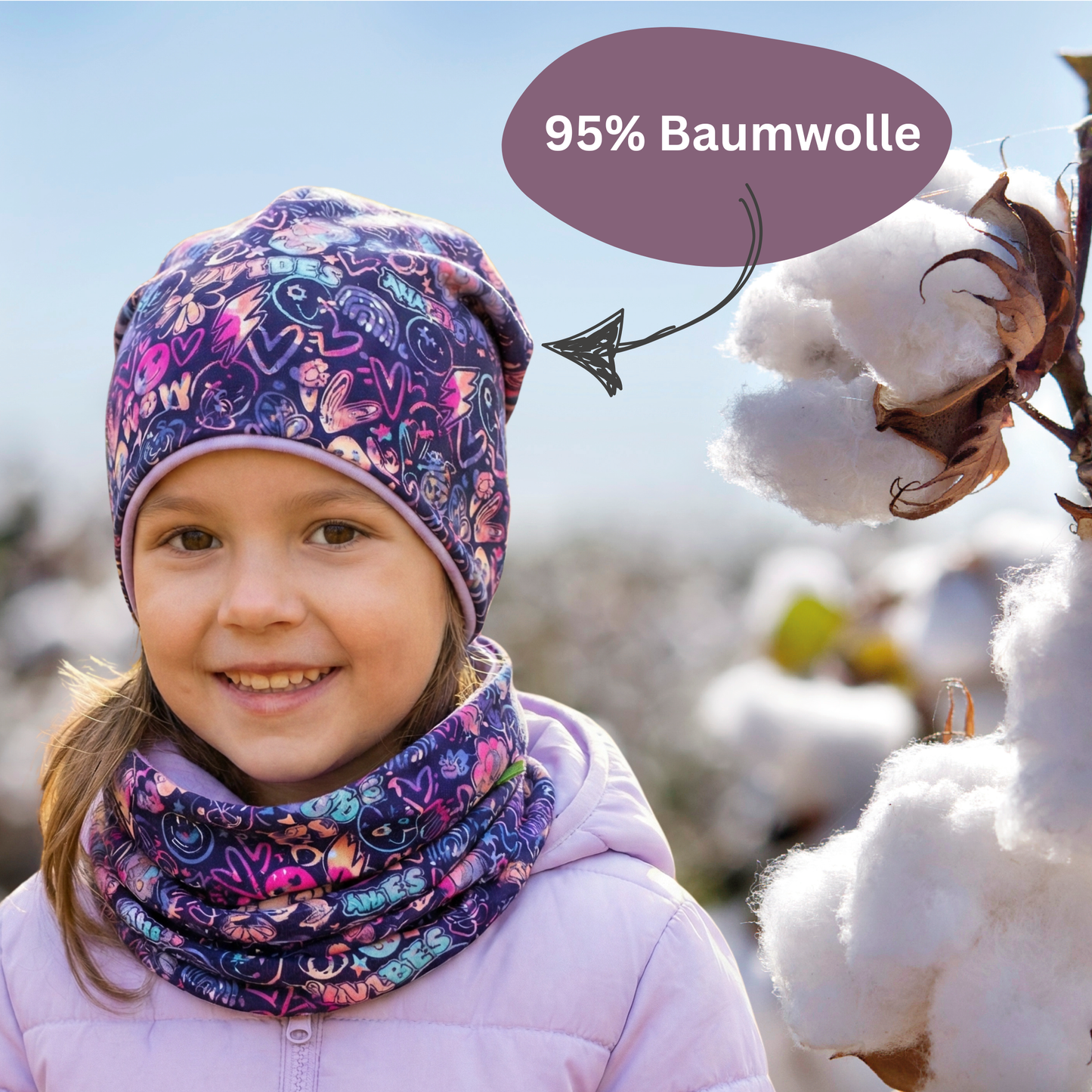 Kinder Beanie Mütze & Loop - Flower Power