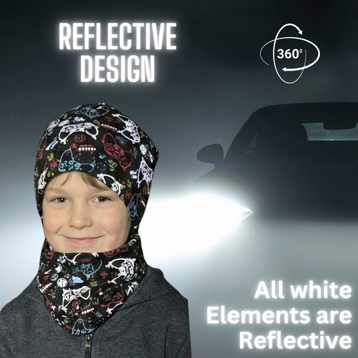 Reflektor Kinder Beanie Mütze oder Loop - Gaming