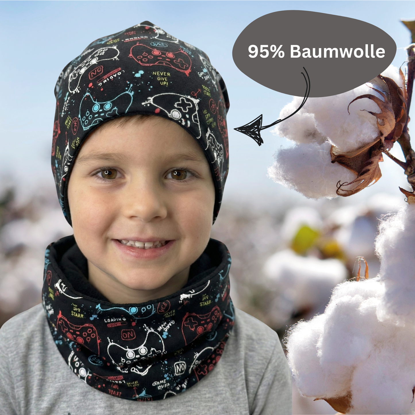 Reflektor Kinder Beanie Mütze & Loop - Gaming