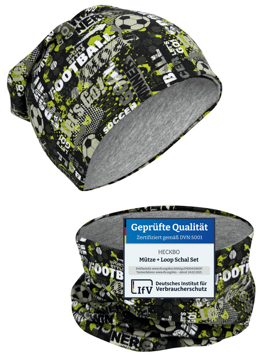 Kinder Beanie Mütze & Loop - Fussball