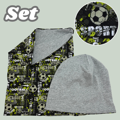 Kinder Beanie Mütze & Loop - Fussball