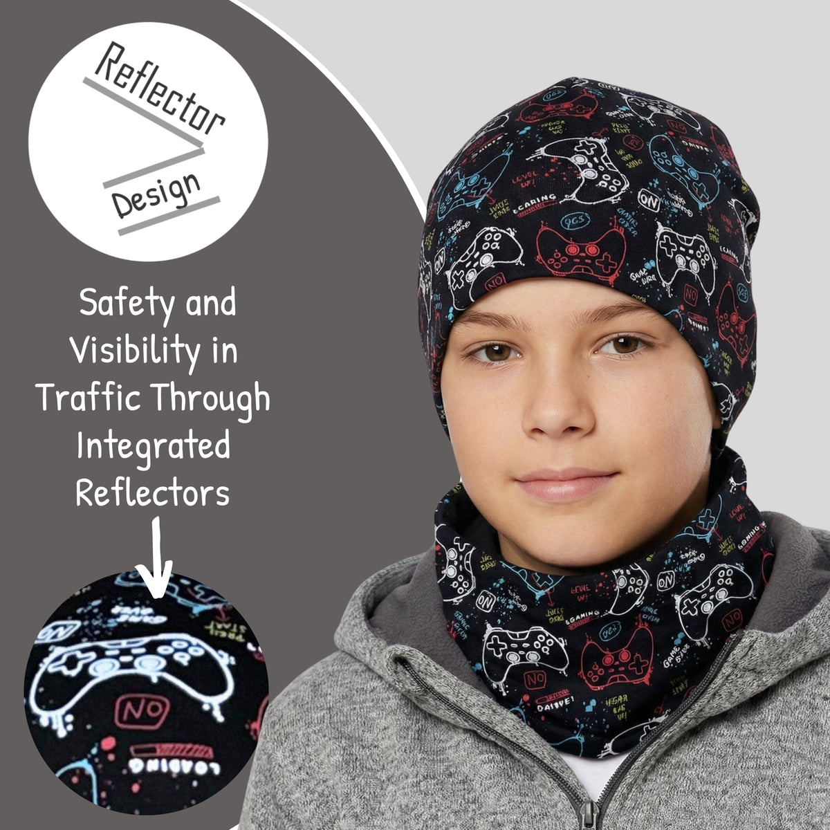 Reflektor Kinder Beanie Mütze oder Loop - Gaming