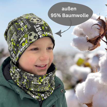 Kinder Beanie Mütze & Loop - Fussball