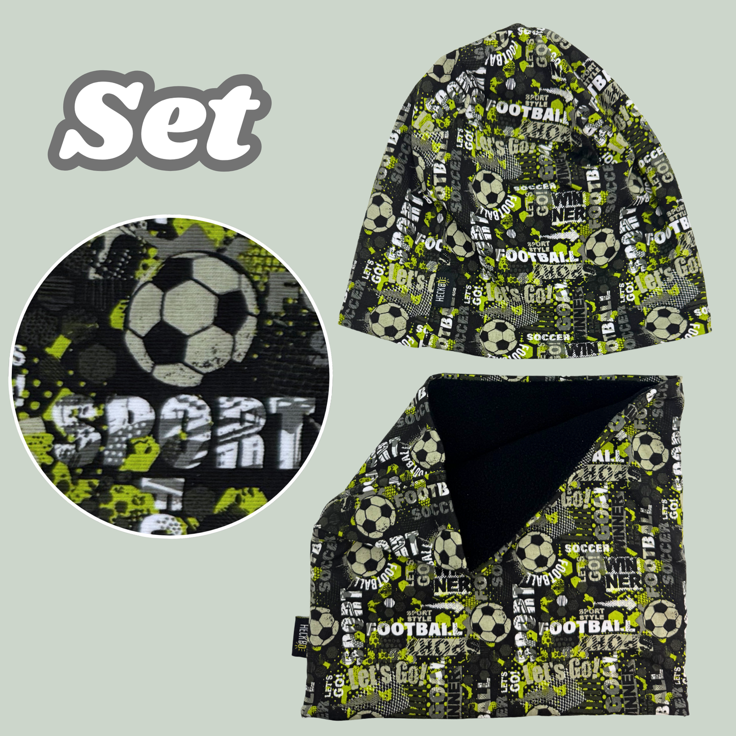Kinder Beanie Mütze & Loop - Fussball