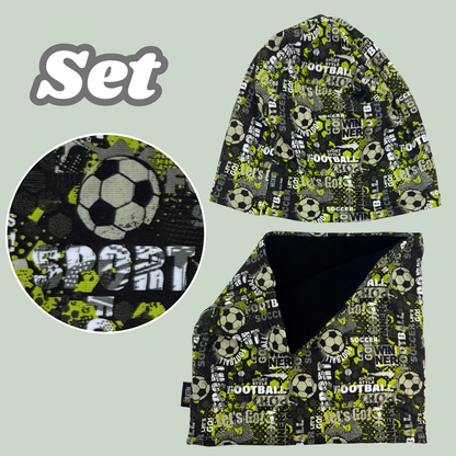 Kinder Beanie Mütze & Loop - Fussball