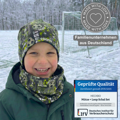 Kinder Beanie Mütze & Loop - Fussball