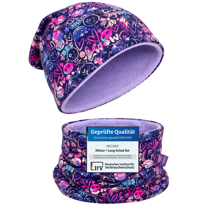 Kinder Beanie Mütze & Loop - Flower Power