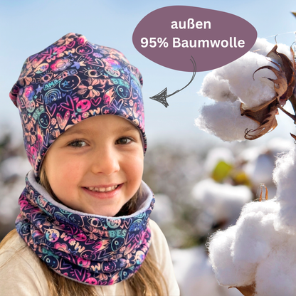 Kinder Beanie Mütze & Loop - Flower Power