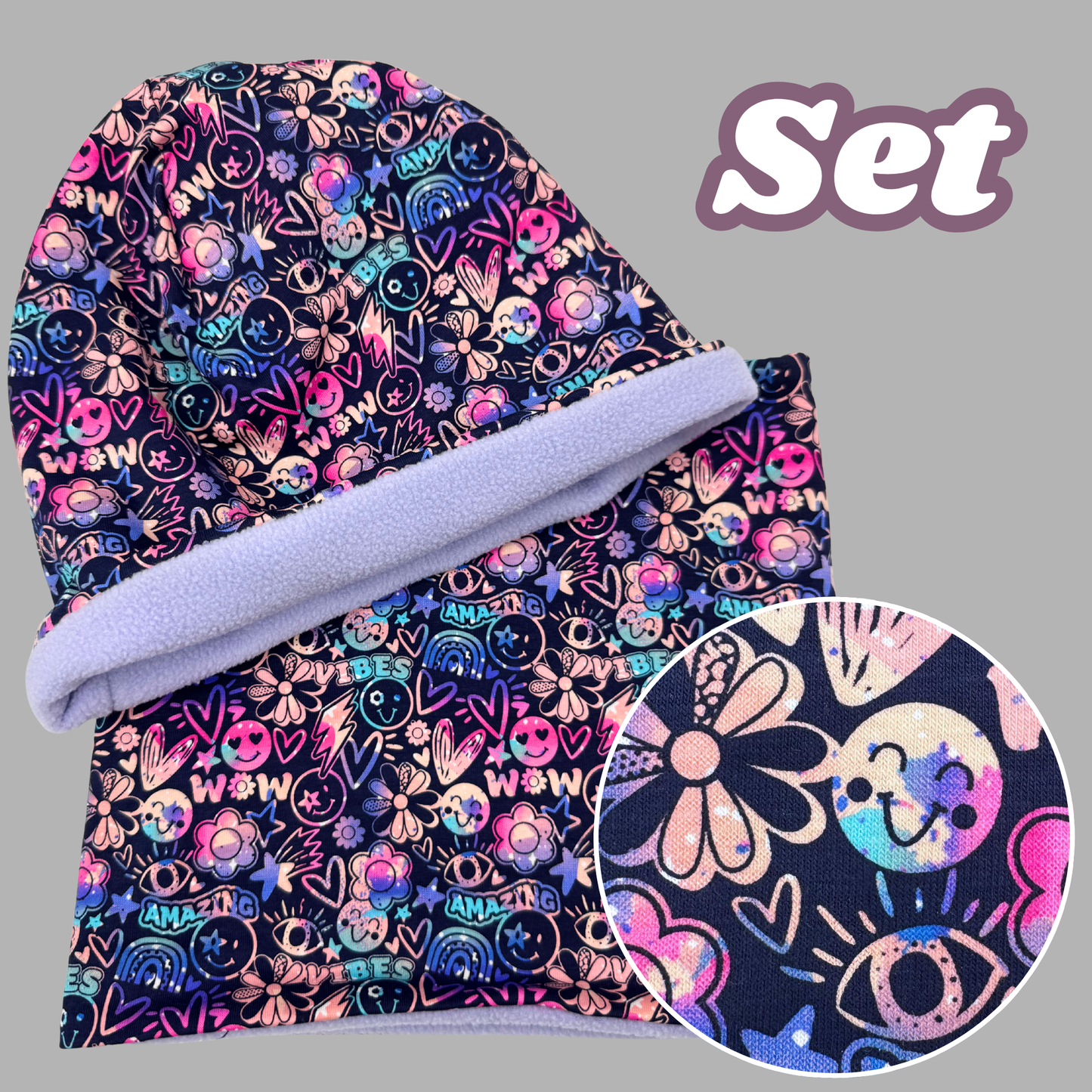Kinder Beanie Mütze & Loop - Flower Power