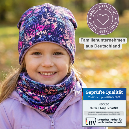 Kinder Beanie Mütze & Loop - Flower Power