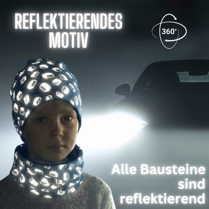 Reflektor Kinder Beanie Mütze & Loop - Bausteine