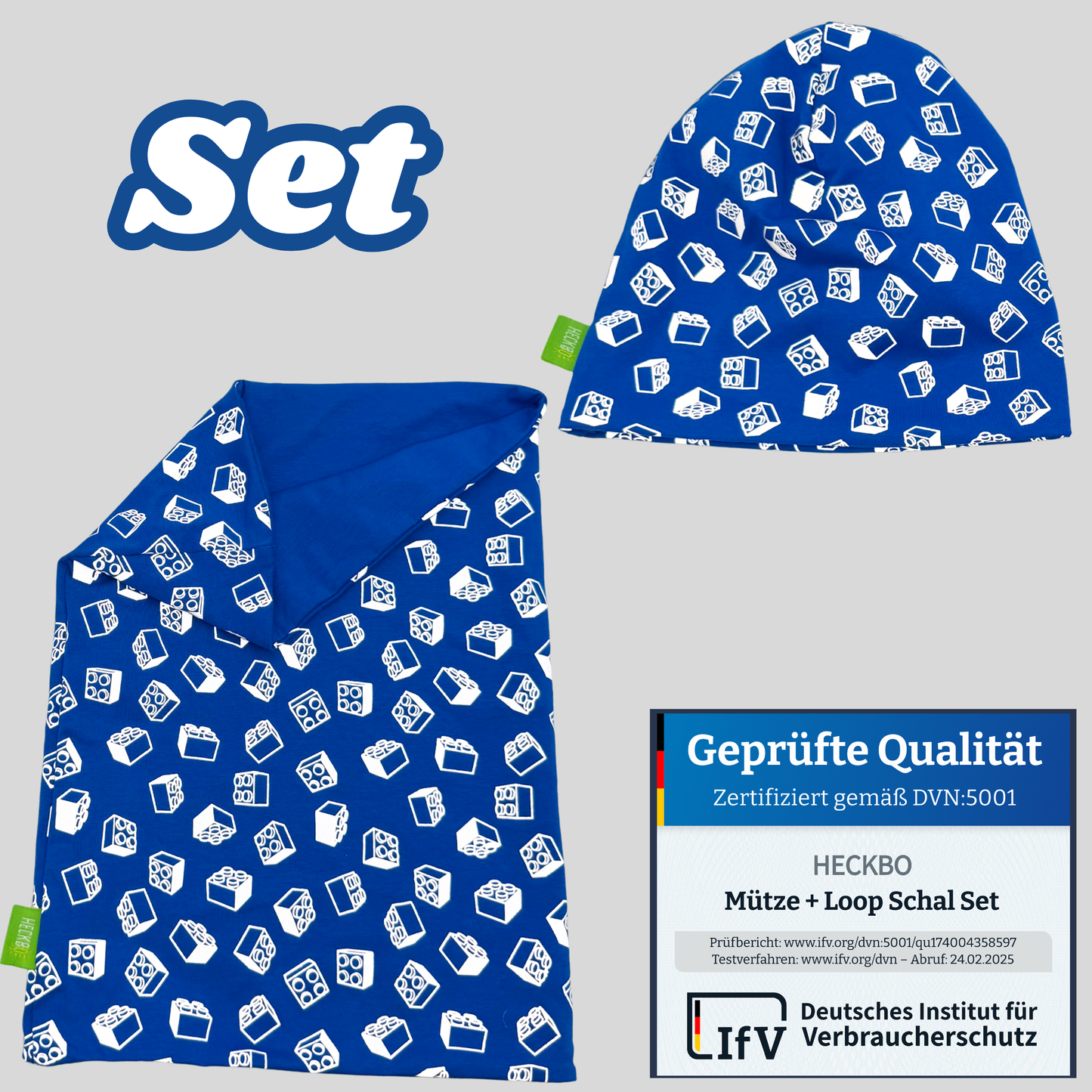 Reflektor Kinder Beanie Mütze & Loop - Bausteine