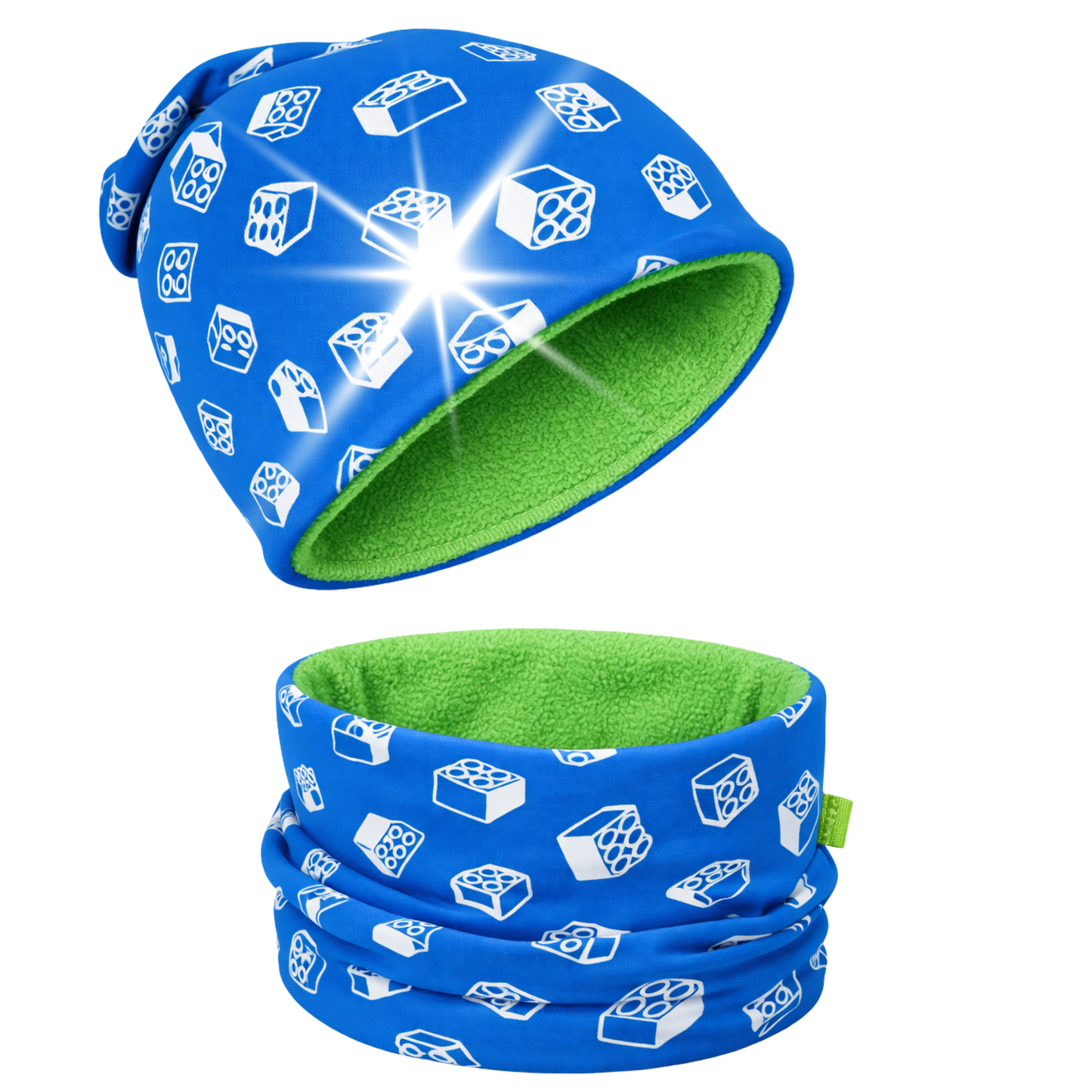 Reflektor Kinder Beanie Mütze & Loop - Bausteine