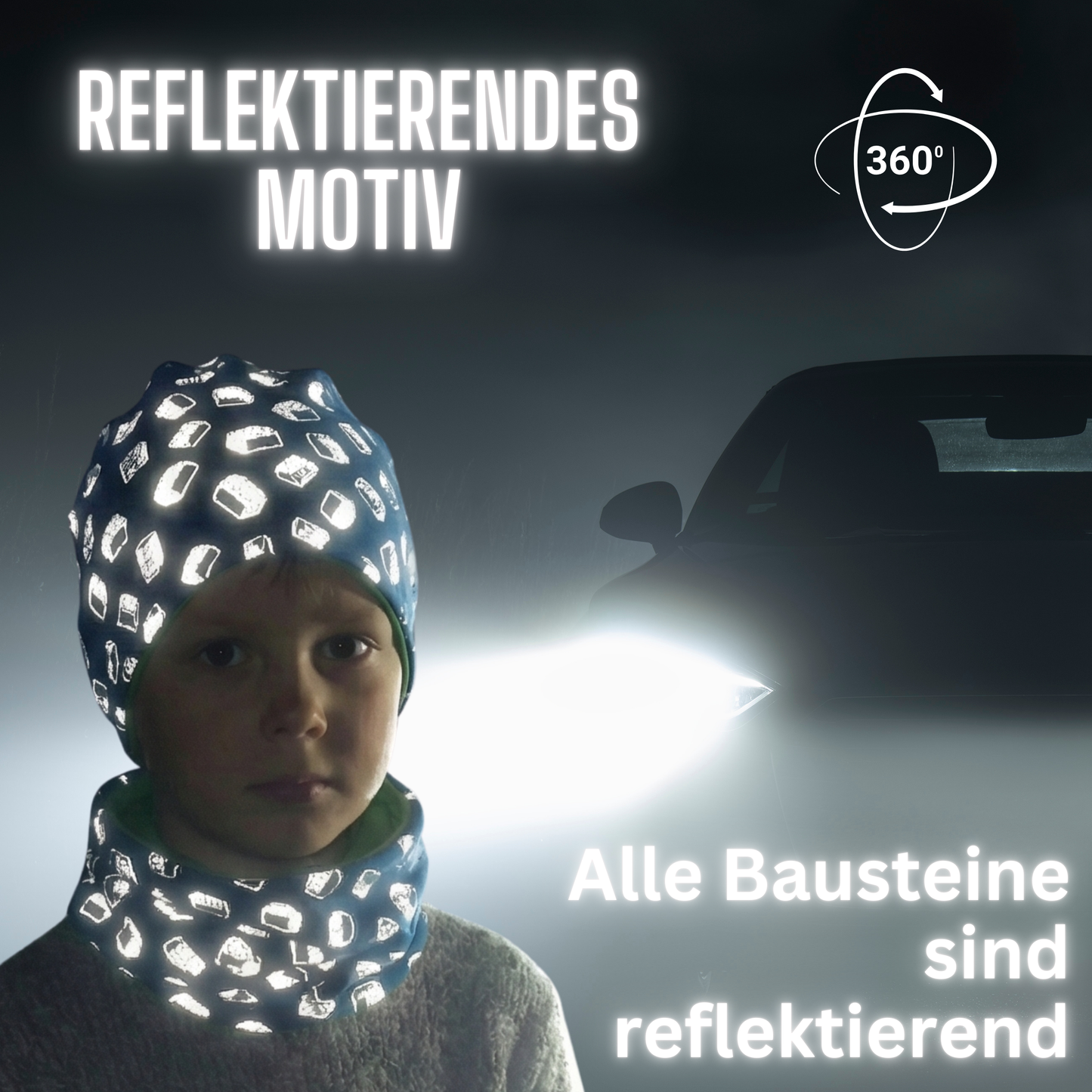 Reflektor Kinder Beanie Mütze & Loop - Bausteine