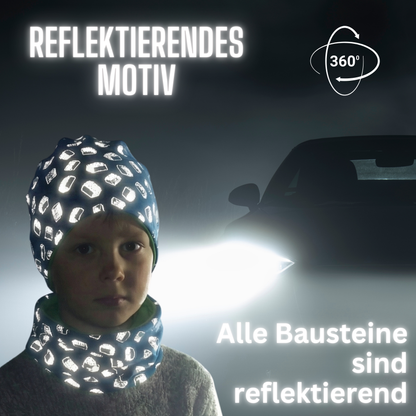 Reflektor Kinder Beanie Mütze & Loop - Bausteine