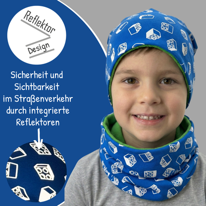 Reflektor Kinder Beanie Mütze & Loop - Bausteine