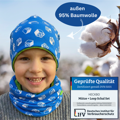 Reflektor Kinder Beanie Mütze & Loop - Bausteine