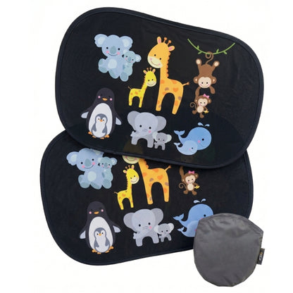 HECKBO Auto-Sonnenblenden Kinder Tierfamilien – 2er-Set